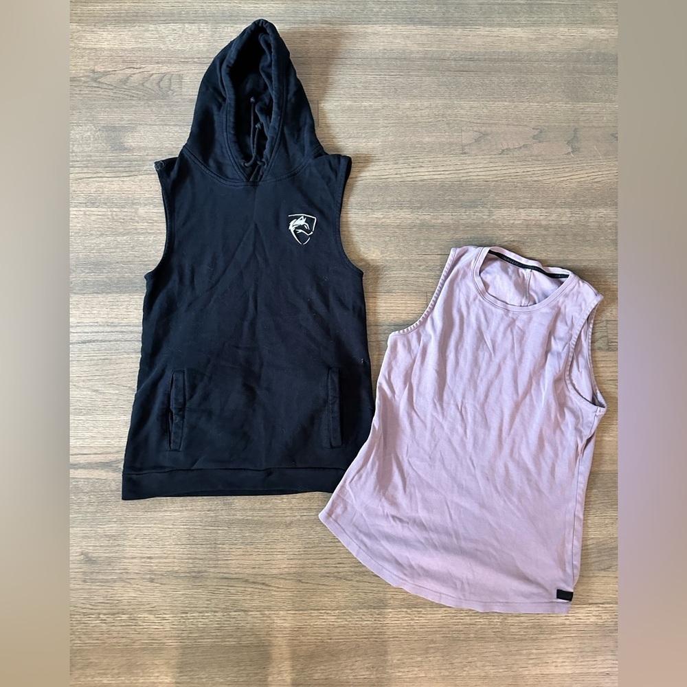 Alphalete Lot of 2 Tanks-Black and White Hooded Tank and Purple Tank-Size Small